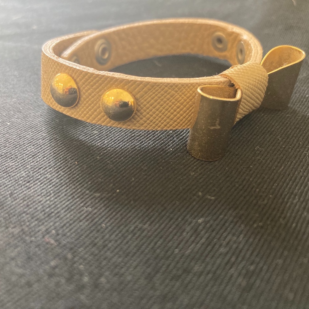 Tan Leather Bracelet with Gold Bow